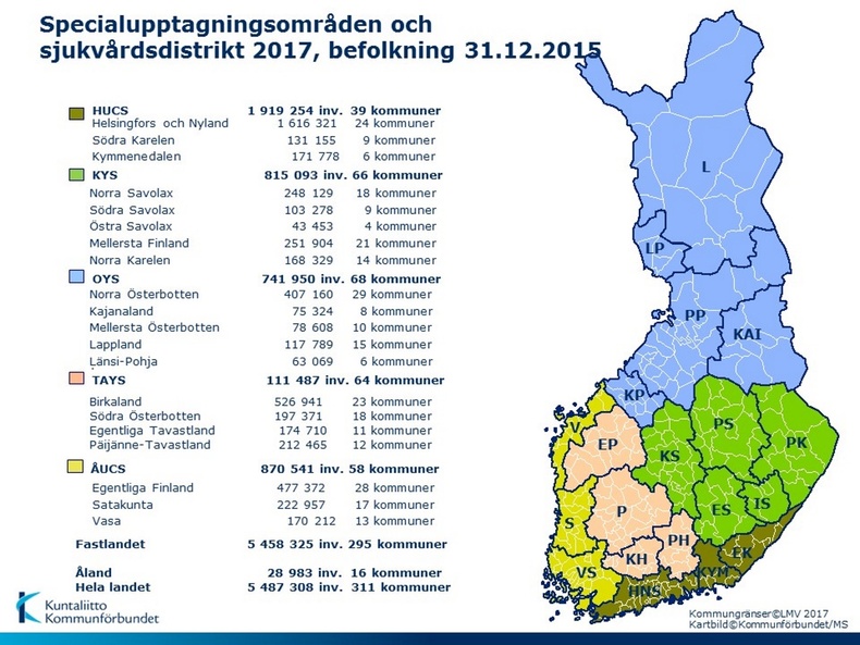 Specialupptagningsområden och sjukvårdsdistrikt 2017
